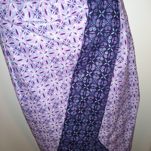 AUTH NIGERIAN M/ L BESPOKE PURPLE BLUE LAVENDER METALLIC  FAUX WRAP MIDI DRESS - Picture 4 of 10